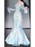 Niulatu Mermaid Off The Shoulder Floral Long Sleeves Party Dresses Birthday Outfits SD530