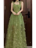 Niulatu A Line Spaghetti Straps Ankle length Green Lace Prom Dresses Birthday Outfits SD531