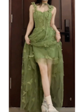 Niulatu A Line Spaghetti Straps Ankle length Green Lace Prom Dresses Birthday Outfits SD531