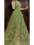 Niulatu A Line Spaghetti Straps Ankle length Green Lace Prom Dresses Birthday Outfits SD531