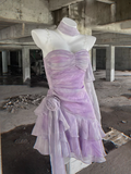 Niulatu Sheath Spaghetti Straps Short Lilac Cocktail Dresses Birthday Outfits SD533
