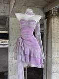 Niulatu Sheath Spaghetti Straps Short Lilac Cocktail Dresses Birthday Outfits SD533