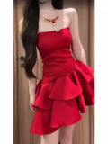 Niulatu A Line Strapless Short Red Cocktail Dresses Birthday Outfits SD535