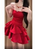 Niulatu A Line Strapless Short Red Cocktail Dresses Birthday Outfits SD535