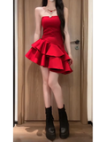 Niulatu A Line Strapless Short Red Cocktail Dresses Birthday Outfits SD535