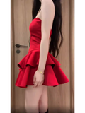 Niulatu A Line Strapless Short Red Cocktail Dresses Birthday Outfits SD535