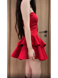 Niulatu A Line Strapless Short Red Cocktail Dresses Birthday Outfits SD535