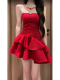 Niulatu A Line Strapless Short Red Cocktail Dresses Birthday Outfits SD535
