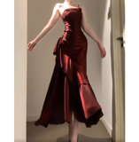 Niulatu Mermaid Spaghetti Straps Burgundy Prom Dresses Birthday Outfits With Flower SD538