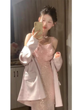 Niulatu Mermaid Spaghetti Straps Pink Sequin Ankle length Prom Dresses Birthday Outfits SD537