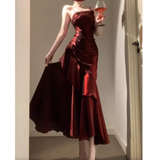 Niulatu Mermaid Spaghetti Straps Burgundy Prom Dresses Birthday Outfits With Flower SD538
