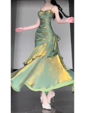 Niulatu Mermaid Spaghetti Straps Green Prom Dresses Birthday Outfits With Flower SD537