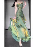 Niulatu Mermaid Spaghetti Straps Green Prom Dresses Birthday Outfits With Flower SD537