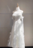 Niulatu A Line Spaghetti Straps White Tulle Ankle length Prom Dresses Birthday Outfits SD539