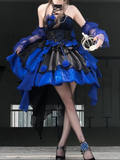 Niulatu Ball Gown High Neckline Short Royal Blue Cocktail Dresses Birthday Outfits SD542