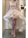 Niulatu Ball Gown Straps Short Pink Cocktail Dresses Birthday Outfits SD543