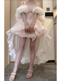 Niulatu Ball Gown Straps Short Pink Cocktail Dresses Birthday Outfits SD543