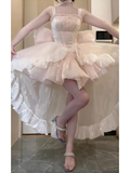 Niulatu Ball Gown Straps Short Pink Cocktail Dresses Birthday Outfits SD543