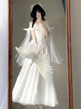 Niulatu A Line Spaghetti Straps White Tulle Ankle length Prom Dresses Birthday Outfits SD547