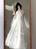 Niulatu A Line Spaghetti Straps White Tulle Ankle length Prom Dresses Birthday Outfits SD547