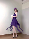 Niulatu Retro A Line Halter Grape Floral Chiffon Prom Dresses Birthday Outfits SD548