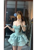 Niulatu Ball Gown Spaghetti Straps Short Green Cocktail Dresses Birthday Outfits SD549