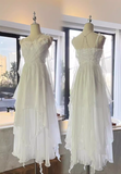 Niulatu Retro A Line Spaghetti Straps White Ruffles Chiffon Prom Dresses Birthday Outfits SD550