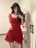 Niulatu A line Straps Short Red Party Dresses Birthday Outfits SD553