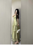 Niulatu Retro Sheath Spaghetti Straps Sage Green Ruffles Party Beach Dresses Birthday Outfits SD556