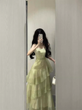 Niulatu Retro Sheath Spaghetti Straps Sage Green Ruffles Party Beach Dresses Birthday Outfits SD556
