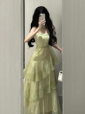 Niulatu Retro Sheath Spaghetti Straps Sage Green Ruffles Party Beach Dresses Birthday Outfits SD556