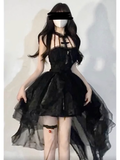 Niulatu High Low High Neckline Black Ruffles Party Beach Dresses Birthday Outfits SD559