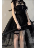 Niulatu High Low High Neckline Black Ruffles Party Beach Dresses Birthday Outfits SD559