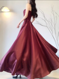 Niulatu A line Spaghetti Straps Burgundy Long Party Prom Dresses Birthday Outfits SD561