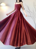 Niulatu A line Spaghetti Straps Burgundy Long Party Prom Dresses Birthday Outfits SD561