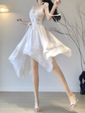 Niulatu High Low Straps White Chiffon Party Prom Dresses Birthday Outfits SD563
