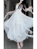 Niulatu A line Spaghetti Straps White Chiffon Party Prom Dresses Birthday Outfits SD564