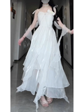 Niulatu A line Spaghetti Straps White Chiffon Party Prom Dresses Birthday Outfits SD564