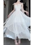 Niulatu A line Spaghetti Straps White Chiffon Party Prom Dresses Birthday Outfits SD564