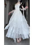 Niulatu A line Spaghetti Straps White Chiffon Party Prom Dresses Birthday Outfits SD564
