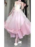 Niulatu A line Straps Ombre Pink Chiffon Party Prom Dresses Birthday Outfits SD565