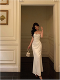 Niulatu Sheath Spaghetti Straps Long White Prom Dresses Birthday Outfits SD566