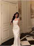 Niulatu Sheath Spaghetti Straps Long White Prom Dresses Birthday Outfits SD566
