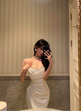 Niulatu Sheath Spaghetti Straps Long White Prom Dresses Birthday Outfits SD566