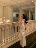 Niulatu Sheath Spaghetti Straps Long White Prom Dresses Birthday Outfits SD566