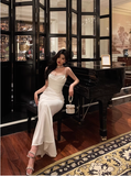 Niulatu Sheath Spaghetti Straps Long White Prom Dresses Birthday Outfits SD566