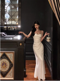 Niulatu Sheath Spaghetti Straps Long White Prom Dresses Birthday Outfits SD566