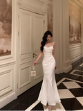 Niulatu Sheath Spaghetti Straps Long White Prom Dresses Birthday Outfits SD566