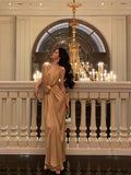 Niulatu Mermaid Halter Gold Long Ruffles Prom Dresses Birthday Dress SD571