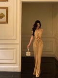 Niulatu Mermaid Halter Gold Long Ruffles Prom Dresses Birthday Dress SD571